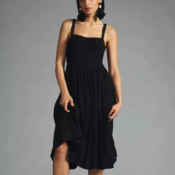 knee length dresses for ladies Mare Mare x Anthropologie Sleeveless Smocked Midi Dress 2X / White main image 1